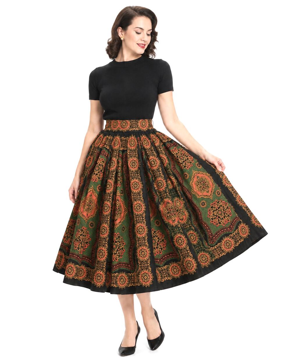 Vintage 1950s Davis & Catterall Cotton Circle Skirt 26 Waist 102 Sweep